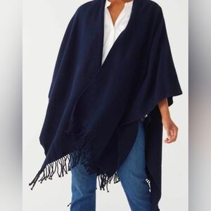 NWT Mersea Women's Classic Travel Wrap O/S Navy Fringe Versatile Soft Cozy